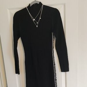Michael Michael Kors Black Long-Sleeve Knit Dress with Side Detail